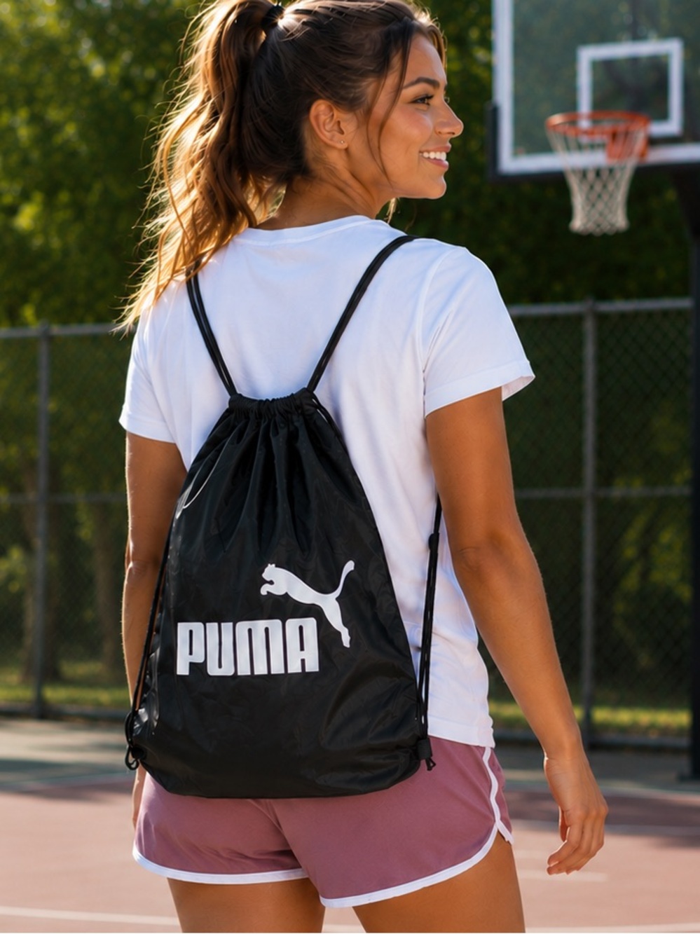 Puma Black Drawstring Gym Sack with White Logo